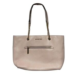 Michael Kors Tote Bag Womens Large Pink Pebbled Leather Chain Shoulder Purse